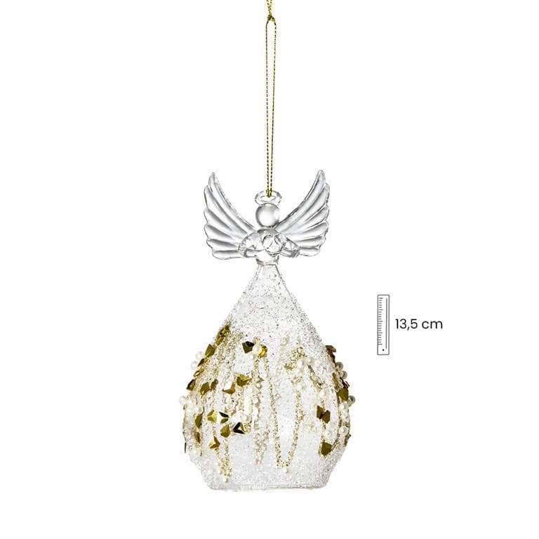 Ángel Cristal 13 cm Bolitas Oro