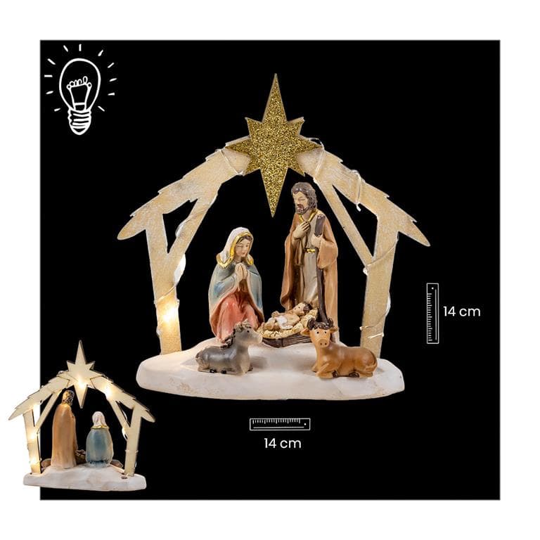Misterio Portal Madera 14 cm Luz Estrellas
